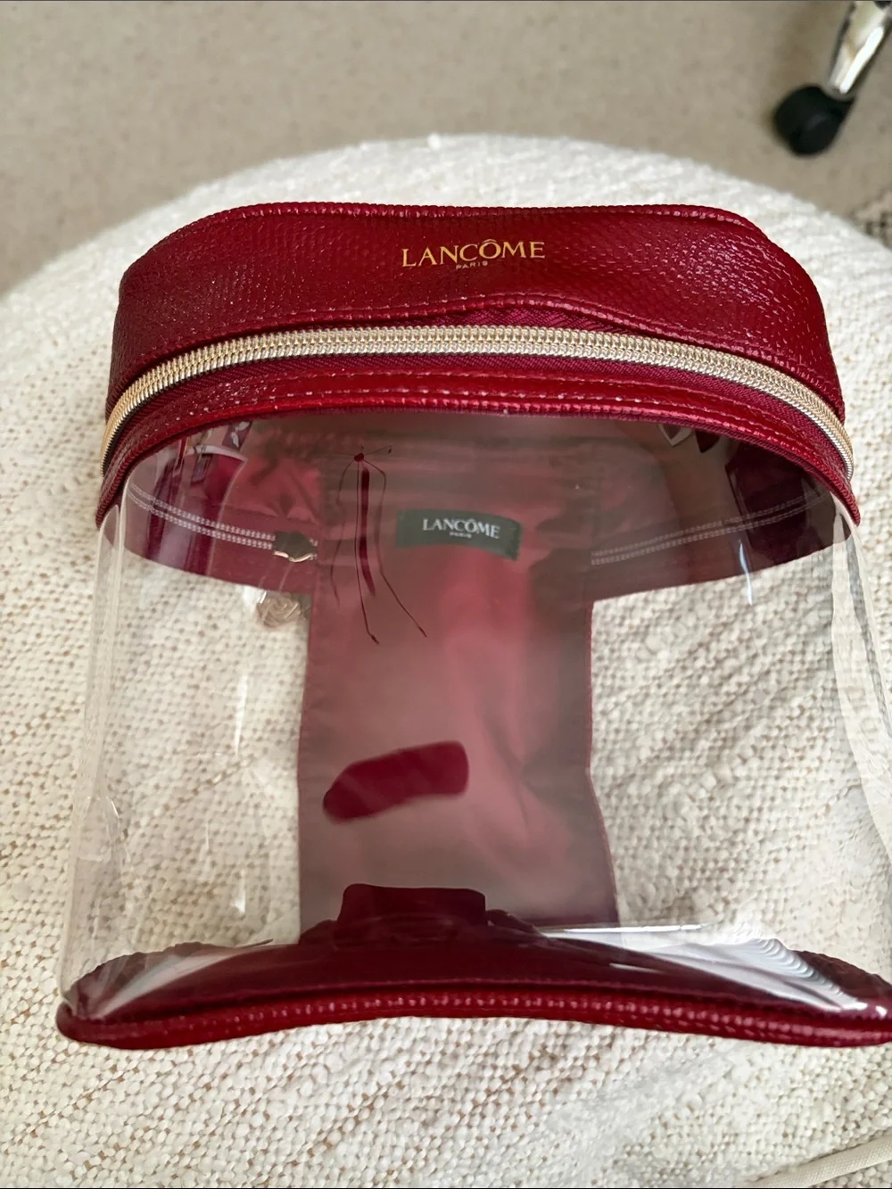 Red Clear Travel Cosmetic Case with Gold Zip